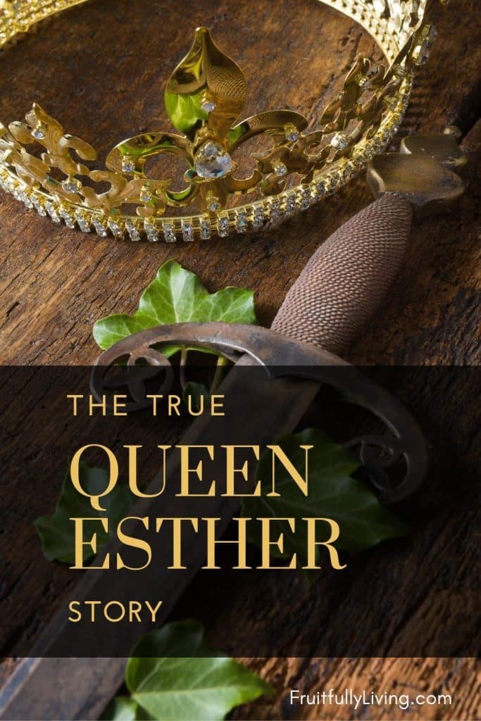 The True Queen Esther Story Title Image with sword and crown. 