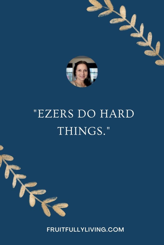 Quote "Ezers do hard things" with blue back ground and a picture of author. 